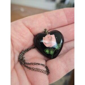 Heart Shaped Pendant Necklace Resin Real Flowers Floral